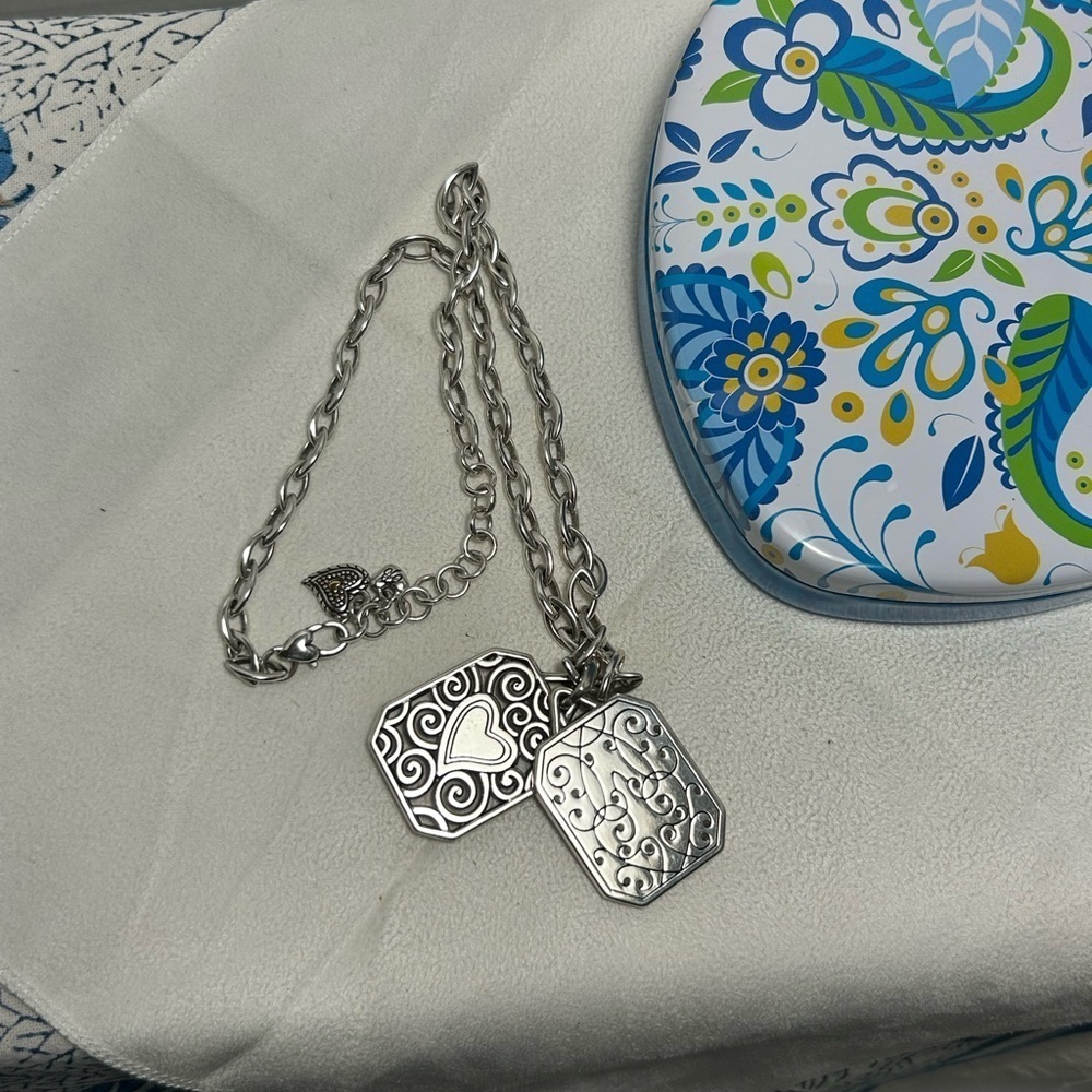 Brighton Hidden Picture Frame Necklace Double Pendant Silver Plated 19" & Tin